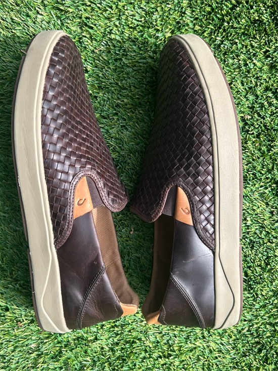 Olukai Lae’ahi Lauhala Men’s 15 EUR 48 Dark Brown Woven Leather Shoes Loafers main image 12